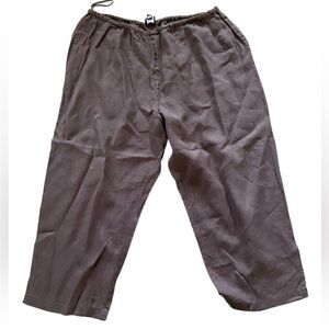 Eileen Fisher 100% Irish Linen cropped pants size XL , elastic waist, brown